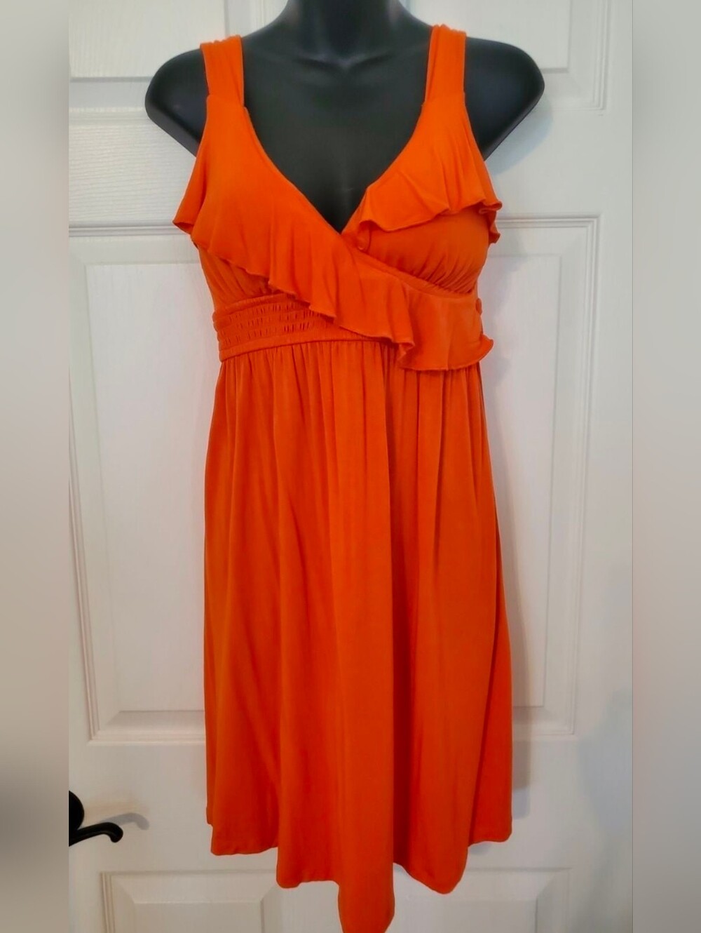 Women’s Orange Ruffle V-Neck Dress